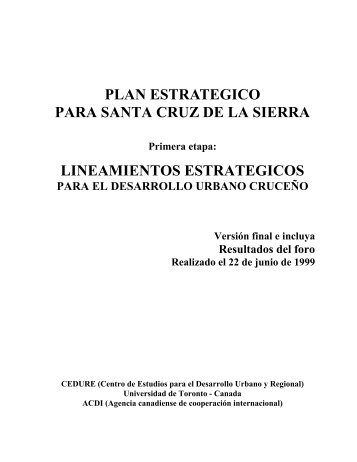 Plan Estrategico para Santa Cruz de la Sierra. Primera etapa ...