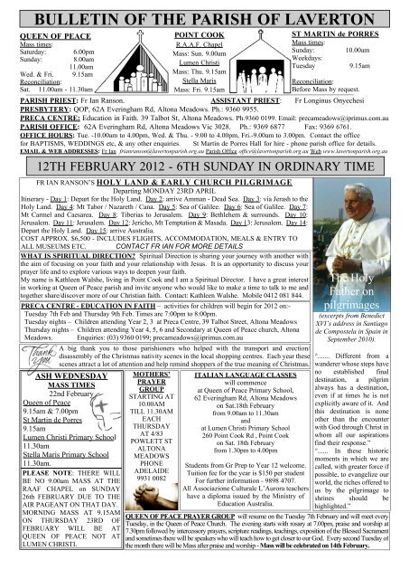 Bulletin Of The Parish Of Laverton Saint Martin De Porres School