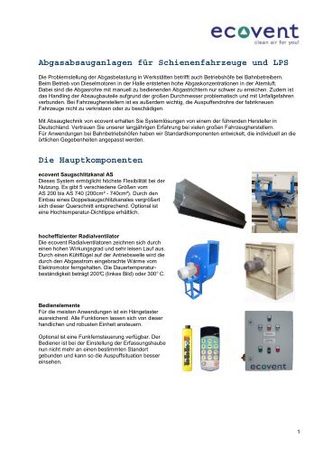 Abgasabsauganlagen fÃ¼r Schienenfahrzeuge und LPS ... - ecovent