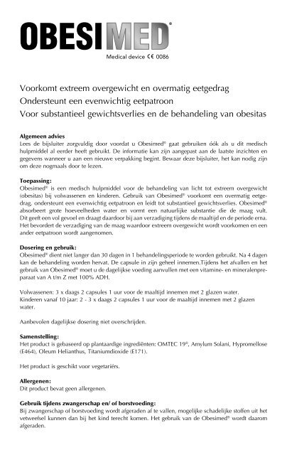 Download de bijsluiter van Obesimed Afslankpillen - Drogist.nl