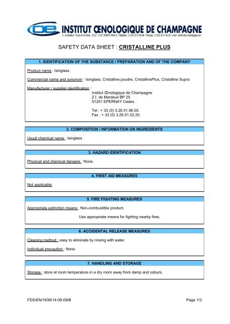 Cristalline Plus MSDS