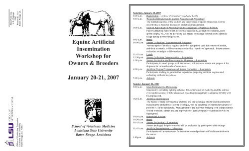 Equine Artificial Insemination Workshop for Owners & Breeders ...