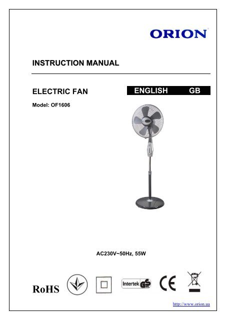 INSTRUCTION MANUAL ELECTRIC FAN ENGLISH GB - Orion