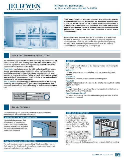 Installation Instructions For Aluminum Windows With Nail Fin