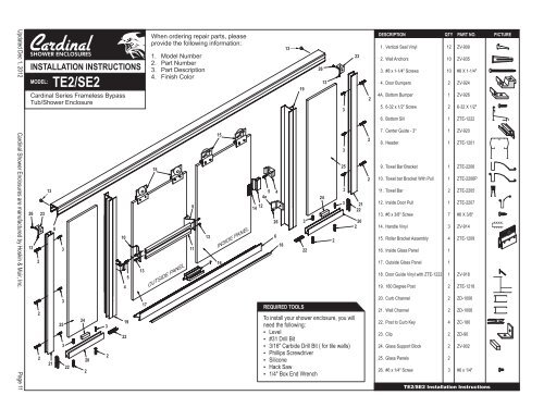 Cardinal Installation Instructions - 11-14 - TE2 ... - Cardinal Shower