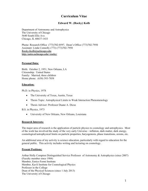 Curriculum Vitae - The Department of Astronomy & Astrophysics ...