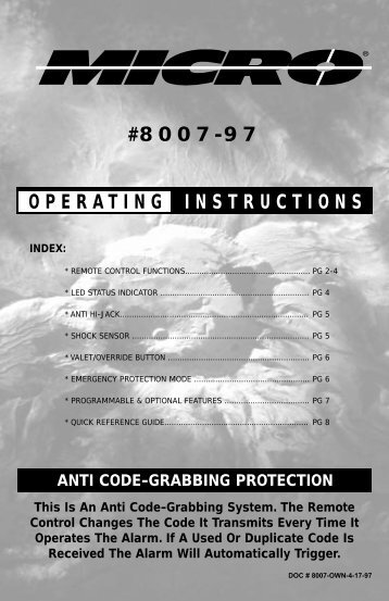 8007-97 installation operating instructions - Micro Alarms