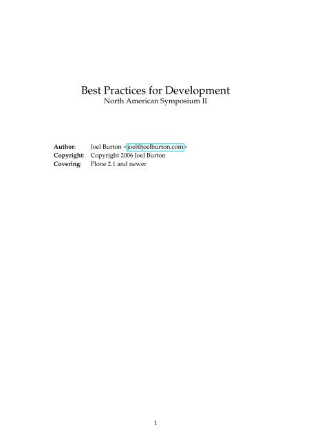 Best Practices of Plone Development