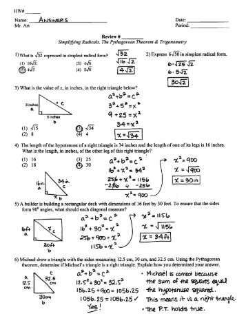 Pythagorean Theorem & Trigonometry - Review #1 - Answers.pdf