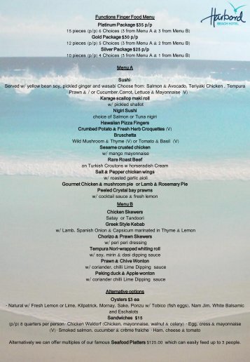 Download our Function Menu here - Harbord Beach Hotel