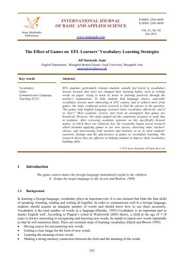 The Effect of Games on EFL Learners' Vocabulary Learning Strategies