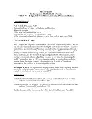 Syllabus - Medical History & Bioethics - University of Wisconsin ...