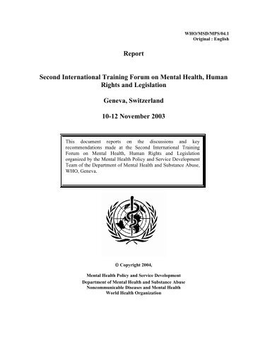 Report Second International Training Forum on Mental Health, Human ...