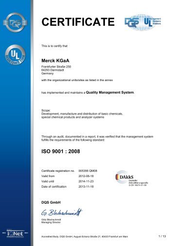 ISO 9001 certificate - Merck KGaA