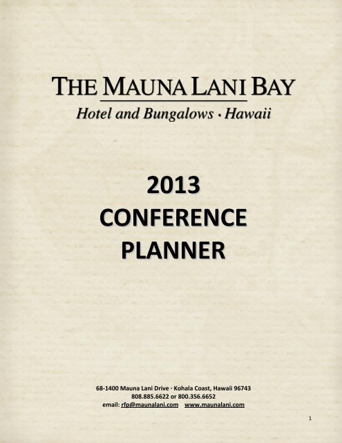 2013 CONFERENCE PLANNER - Mauna Lani Resort