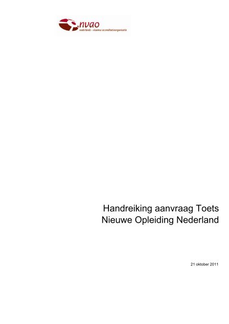 Handreiking aanvraag Toets Nieuwe Opleiding Nederland - NVAO