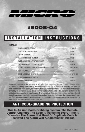 #8008-04 INSTALLATION INSTRUCTIONS - Micro Alarms