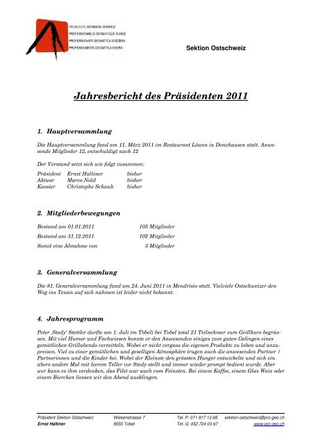 Jahresbericht des PrÃ¤sidenten 2011