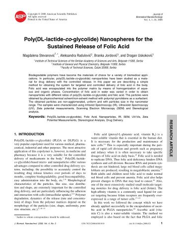 Nanospheres for the Sustained Release of Folic Acid