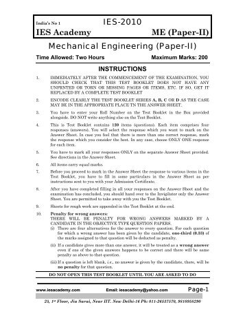 IES-2010 IES Academy ME (Paper-II) Mechanical Engineering ...