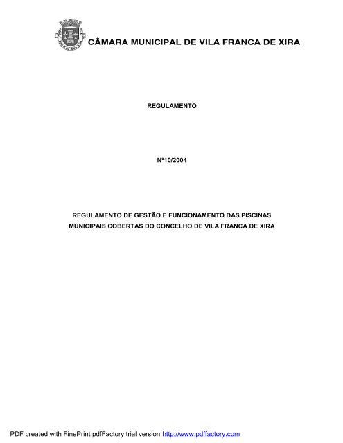 Regulamento de GestÃ£o e Funcionamento das Piscinas Municipais