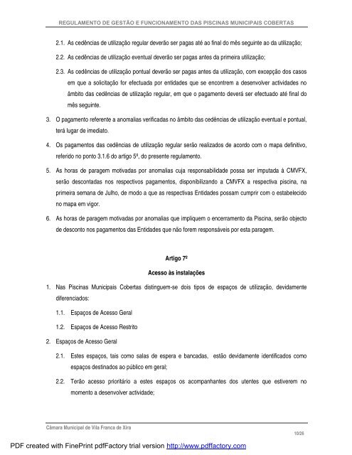 Regulamento de GestÃ£o e Funcionamento das Piscinas Municipais