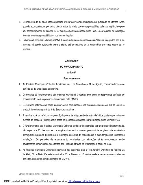 Regulamento de GestÃ£o e Funcionamento das Piscinas Municipais