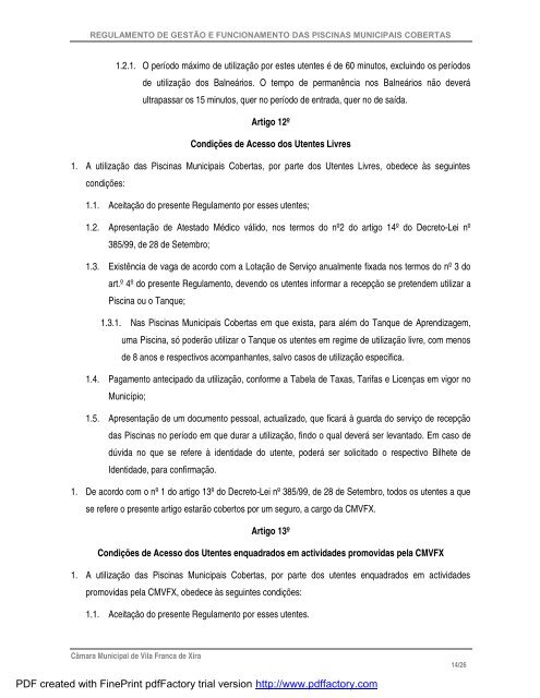 Regulamento de GestÃ£o e Funcionamento das Piscinas Municipais