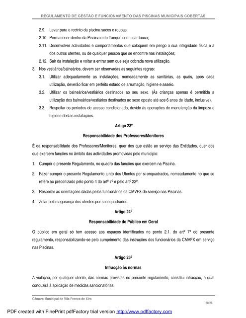 Regulamento de GestÃ£o e Funcionamento das Piscinas Municipais