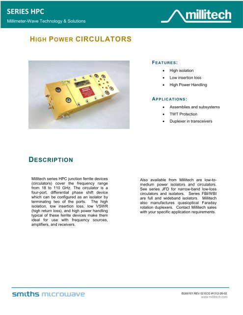 High Power Circulators and Isolators (HPC) - Millitech