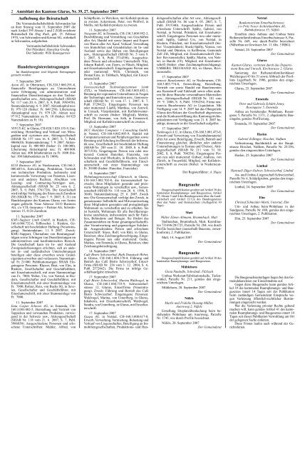 Amtsblatt des Kantons Glarus, 27.9.07 - glarus24.ch
