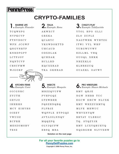 CRYPTO FAMILIES PennyDellPuzzles