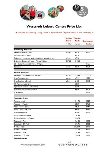 Westcroft Price List - Everyone Active