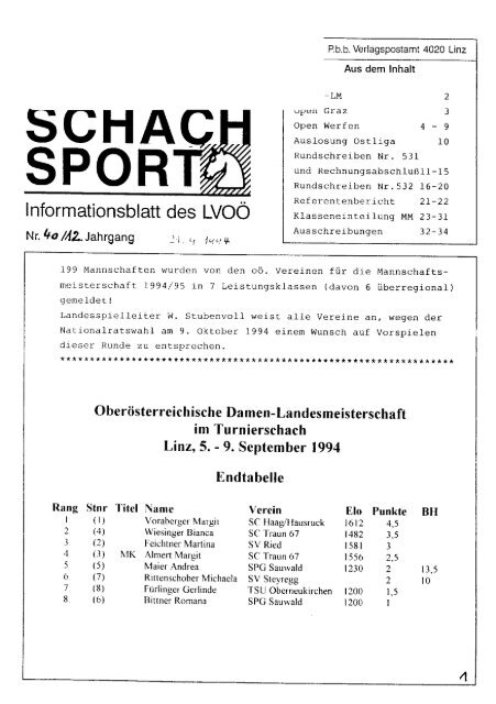 I nformationsblatt des LVOÃ¶ - Schachverein HÃ¶rsching