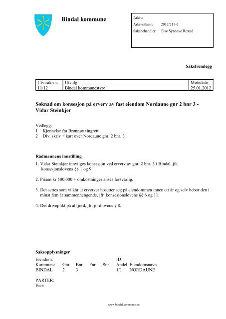 25. januar - Bindal kommune