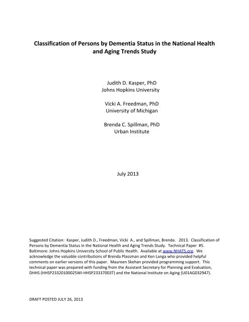 Classification of Persons by Dementia Status in the ... - NHATS