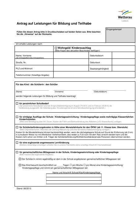 Antrag But _wohngeld Kinderzuschlag - Der Wetteraukreis