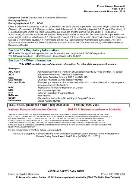 Descale It - MSDS - CYNDAN Chemicals