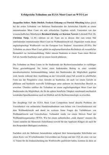 Pressemitteilung - Prof. Dr. Christian Tietje, LL.M.