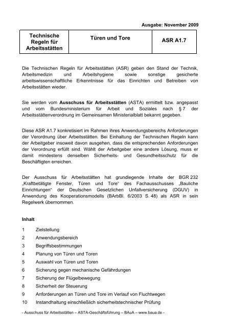 ASR A1.7 Türen und Tore - Sichere Schule