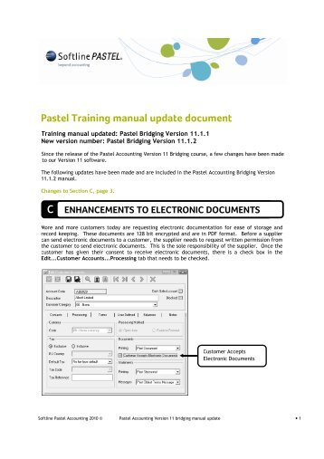 Pastel Training manual upda el Training manual update document e ...