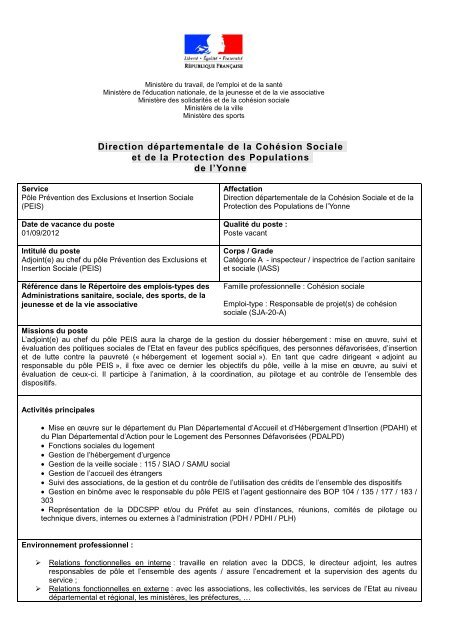 Direction dÃ©partementale de la CohÃ©sion Sociale et de la Protection ...