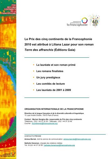 Le Prix des cinq continents de la Francophonie 2010 est attribuÃ© Ã  ...