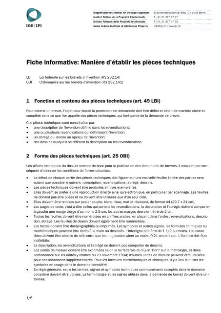 Fiche informative: ManiÃ¨re d'Ã©tablir les piÃ¨ces techniques