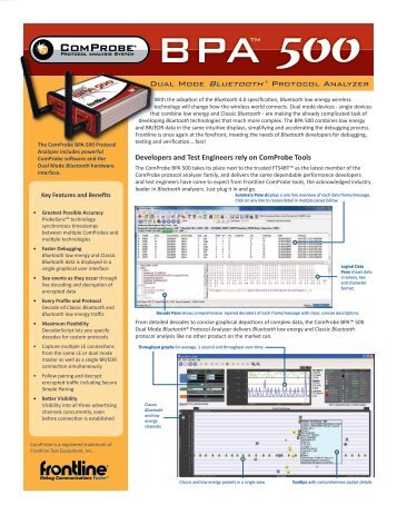 ComProbe BPA 500 Datasheet - Frontline Test Equipment