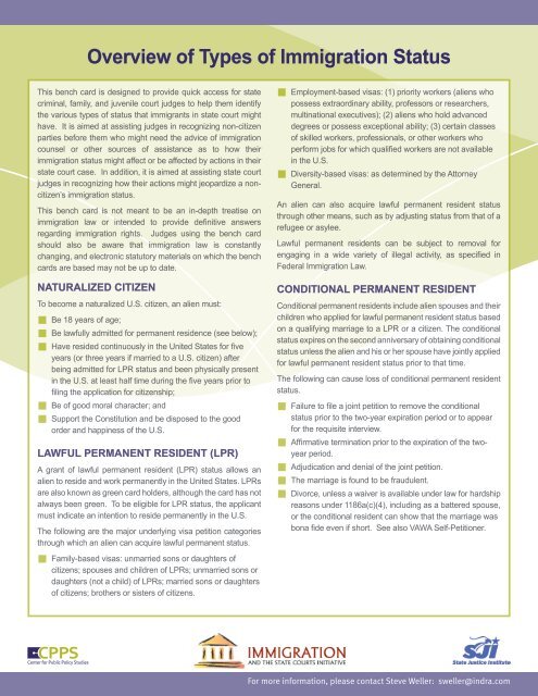 Overview of Types of Immigration Status - State Justice Institute