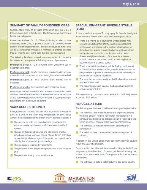 Overview of Types of Immigration Status - State Justice Institute