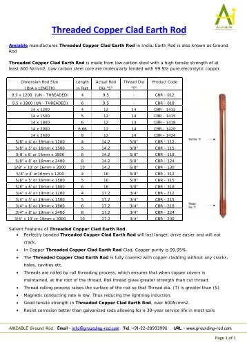 Threaded Copper Clad Earth Rod - Amiable Impex