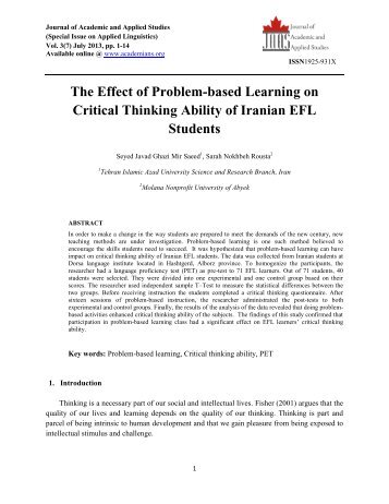 The Effect of Problem-based Learning on Critical Thinking Ability of ...