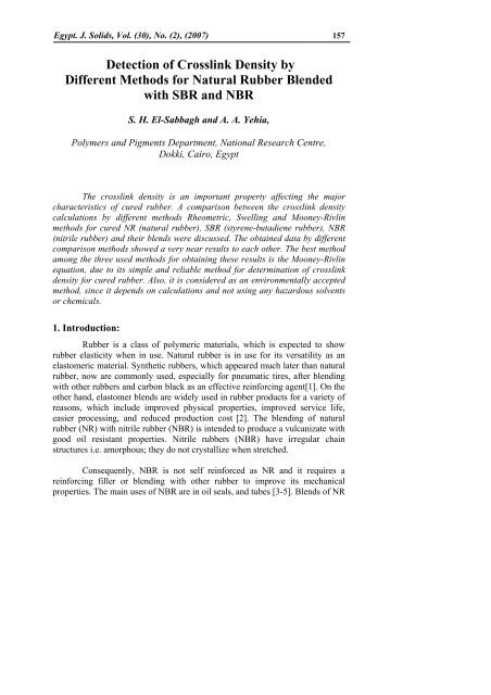 Detection Of Crosslink Density By Different Methods For - Eg-MRS